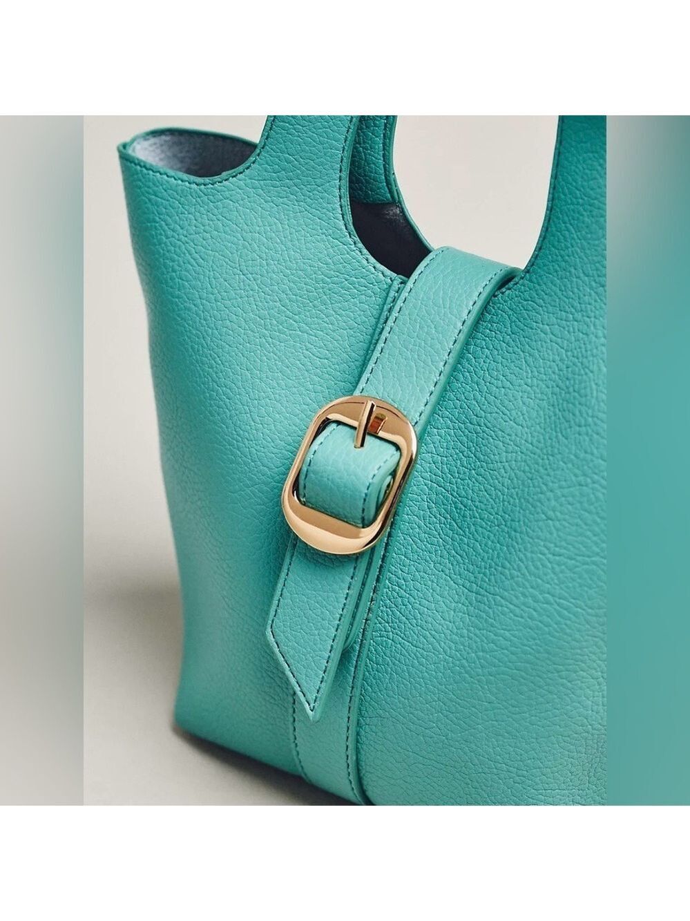 Anthropologie Pebbled Mini Bucket Bag Green - Picture 3 of 5